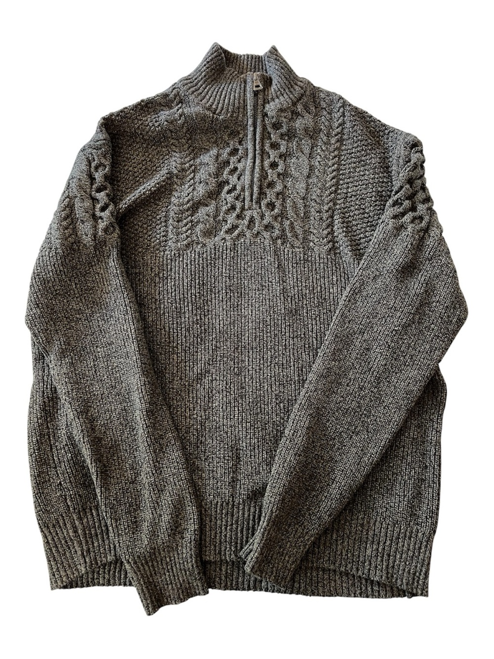 Weatherproof Vintage XL Men's Gray Half-Zip Cable-Knit Sweater Heavyweight